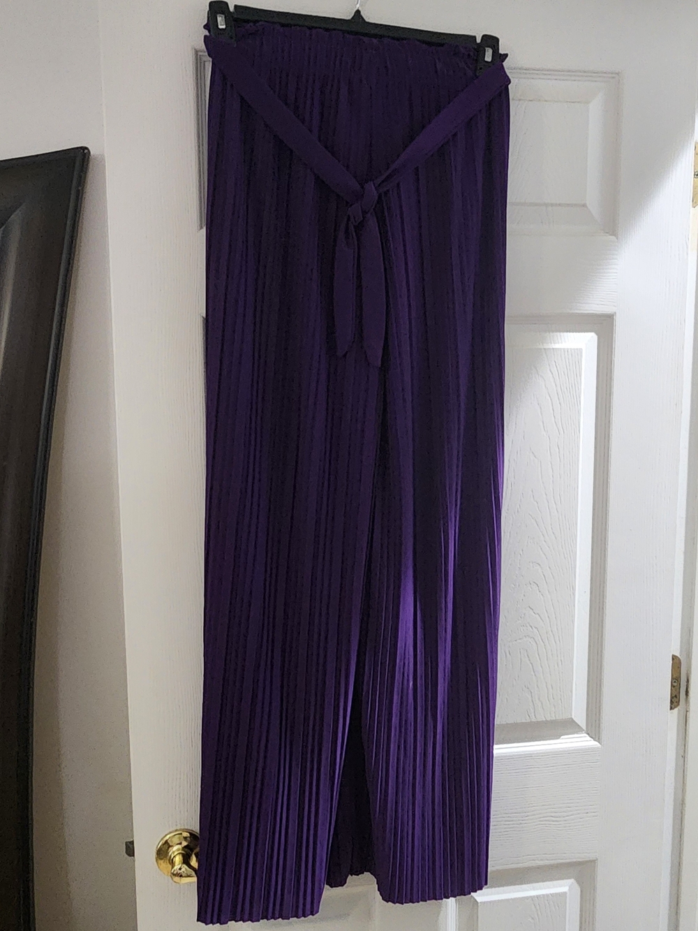 Pleated Wide-Leg Jumpsuit Pants in Deep Purple -S/M